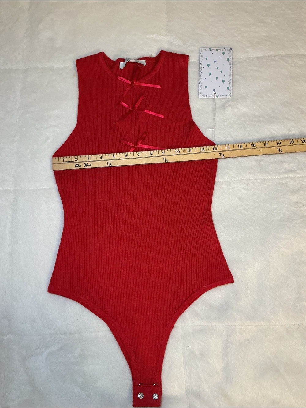 Red Bow-Back Ribbed Kids One-Piece Bodysuit - Picture 4 of 7